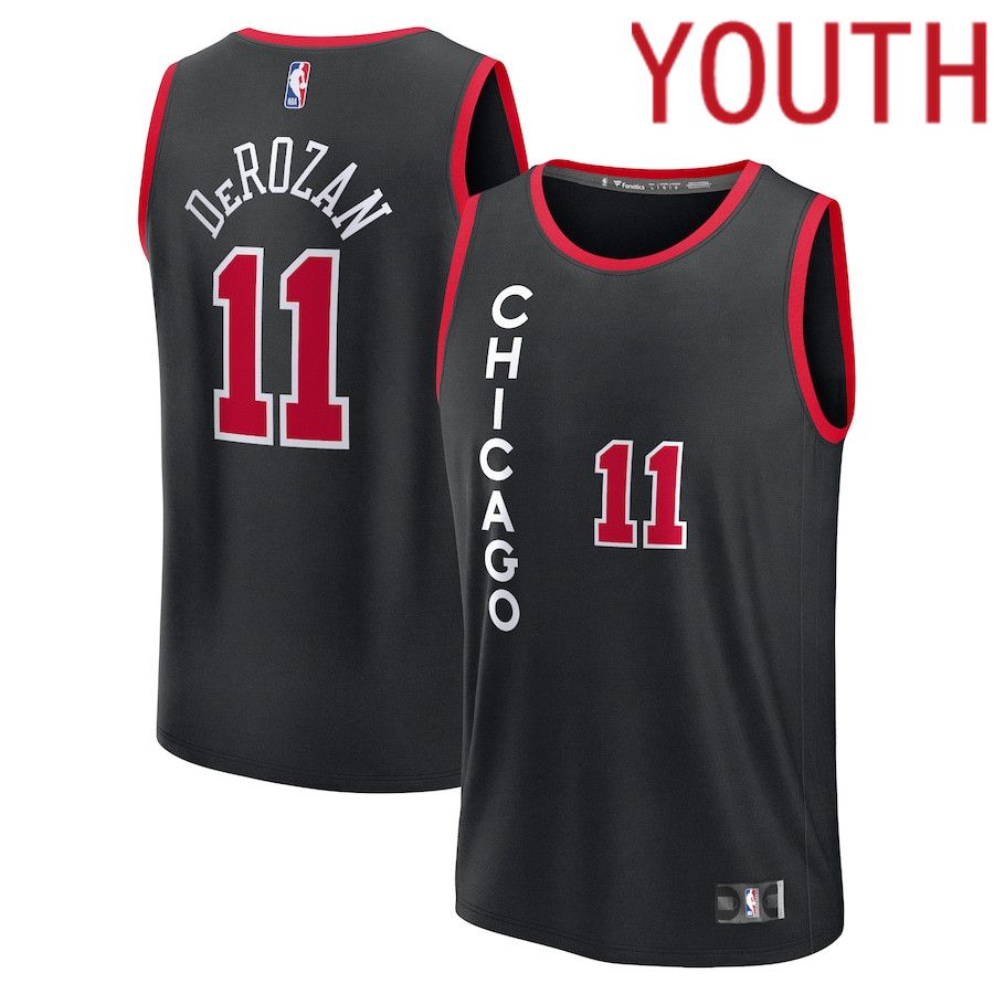 Youth Chicago Bulls #11 DeMar DeRozan Fanatics Branded Black City Edition 2023-24 Fast Break NBA Jersey->youth nba jersey->Youth Jersey